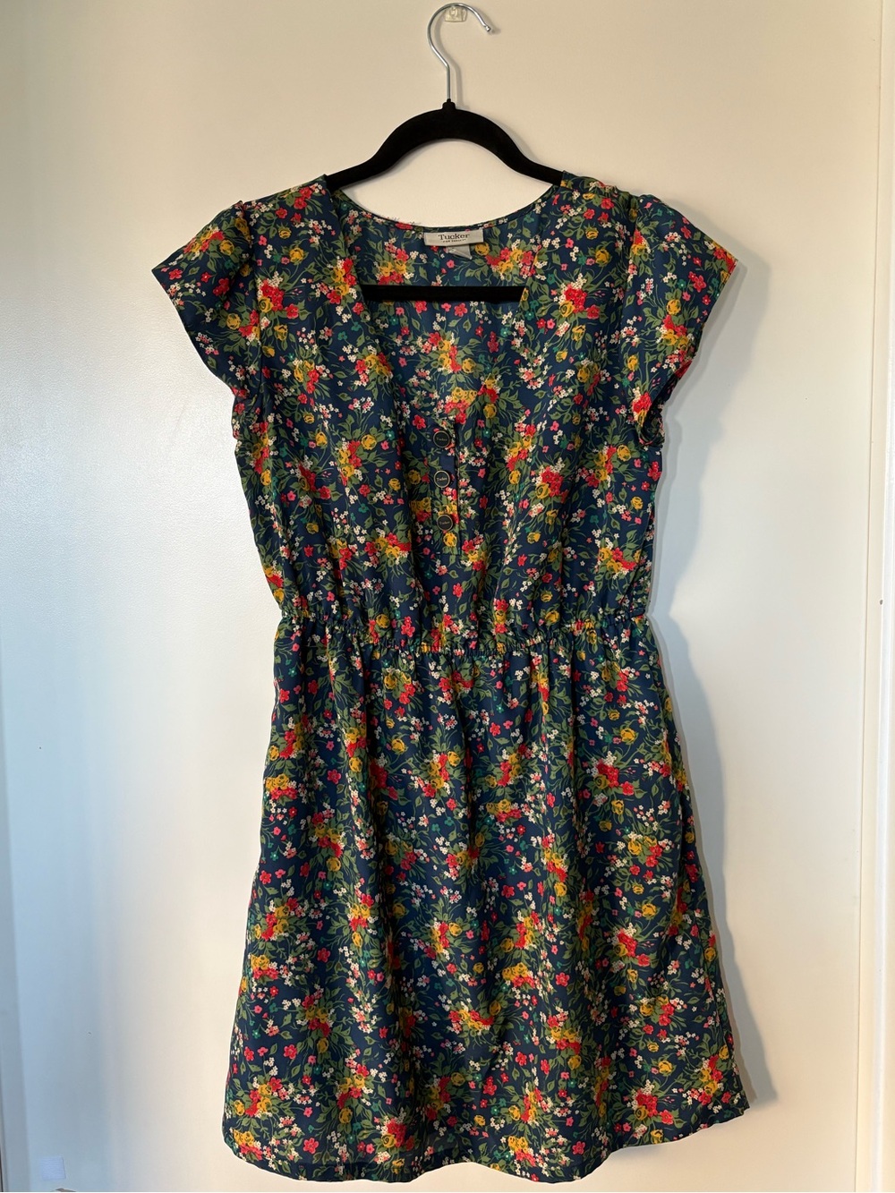 Tucker Navy Floral Cap-Sleeve Mini Dress